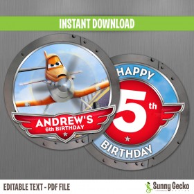 Planes Birthday Circle Labels
